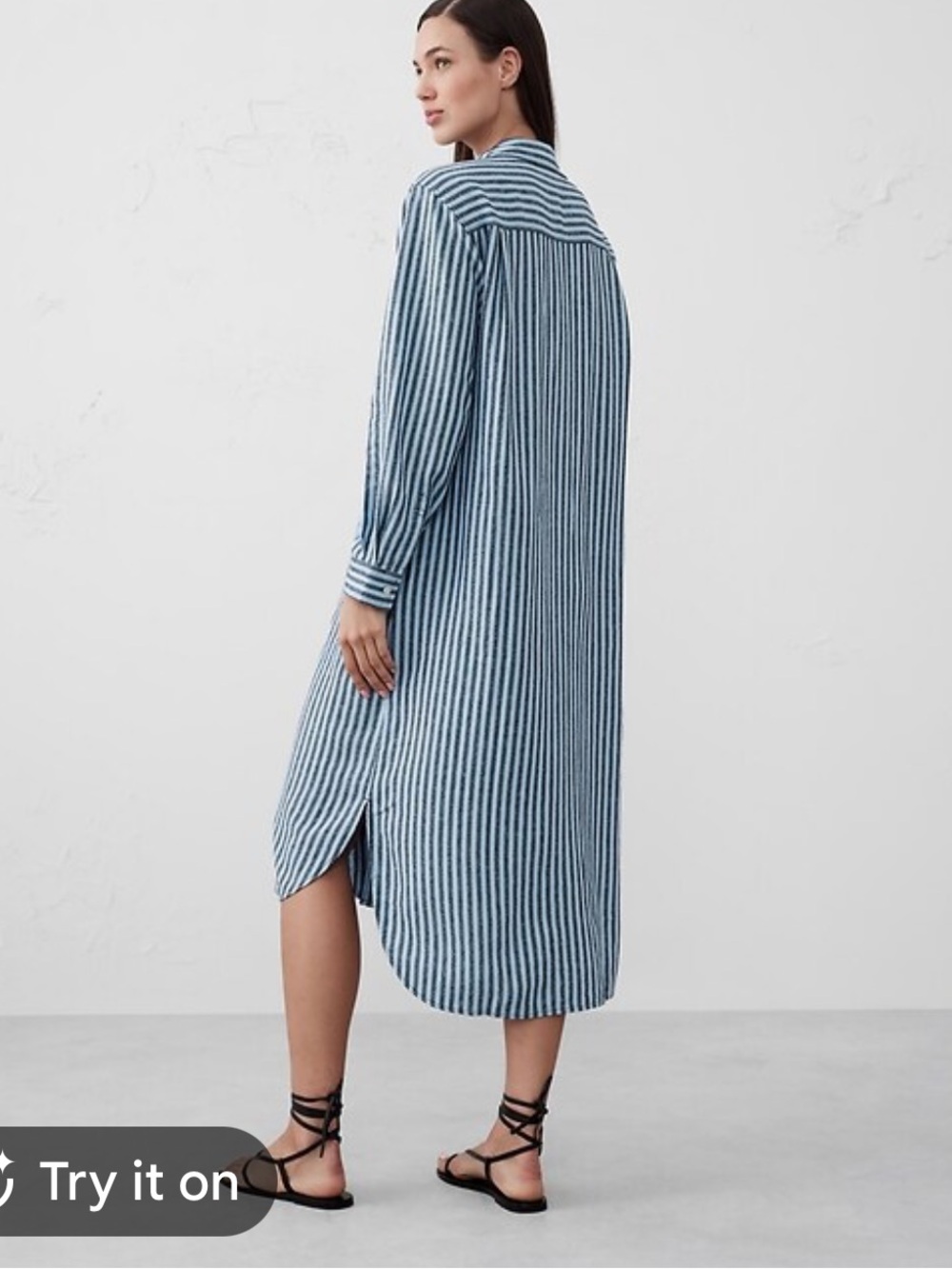 NWT Banana Republic Linen blend Midi Striped Shirt Dress new blue - Picture 2 of 6